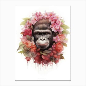 Gorilla Art With Flowers Watercolour Nursery 2 Canvas Print