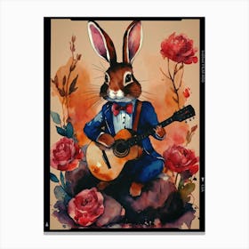 Rabbit With Guitar Canvas Print