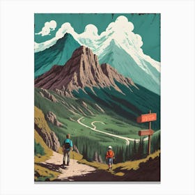 Two People Hiking In The Mountains Canvas Print