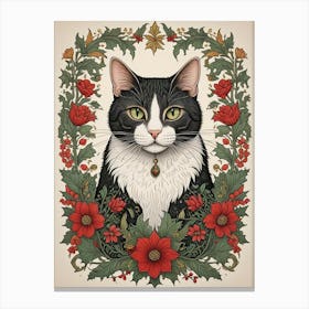 William Morris Style Christmas Cat (6) Canvas Print