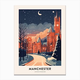 Winter Night  Travel Poster Manchester United Kingdom 3 Canvas Print