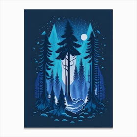 A Fantasy Forest At Night In Blue Theme 5 Canvas Print