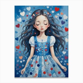 Blue Girl With Hearts Canvas Print