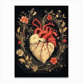 Black Background  Anatomical Folky Heart Canvas Print