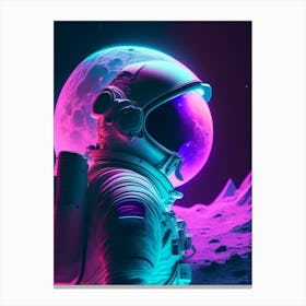 Astronaut In Spacesuit On The Moon Neon Nights 3 Canvas Print