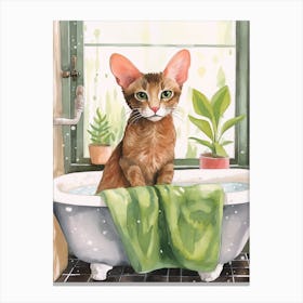 Oriental Shorthair Cat In Bathtub Botanical Bathroom 1 Canvas Print