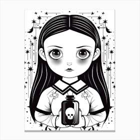 Wednesday Addams Line Art Illustration 4 Fan Art Canvas Print