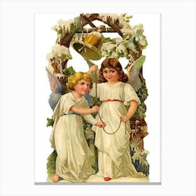 Two Angels Announcing Christmas With Bells Canvas Print