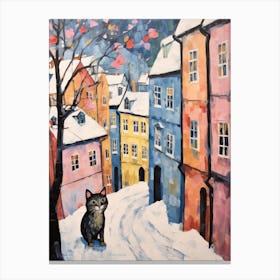 Cat In The Streets Of Stockholm   Sweden With Snow 4 Canvas Print