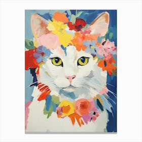 Turkish Angora Cat With A Flower Crown Painting Matisse Style 6 Canvas Print