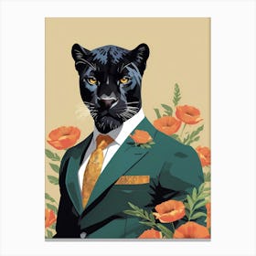 Floral Black Panther Portrait In A Suit (17) Canvas Print