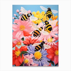 Sweet Bees With The Flowers Colour Pop 1 Canvas Print