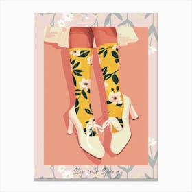 Step Into Spring Woman Step Into Spring White Shoes With Flowers 1 Canvas Print