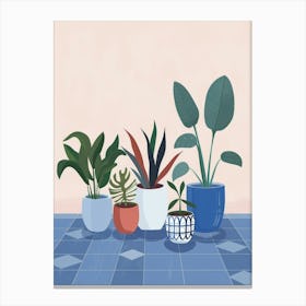 Potted Plants On A Tile Floor Canvas Print