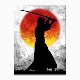 Samurai Silhouette Silver Canvas Print