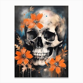 Abstract Skull Orange Flowers Painting (23) Canvas Print