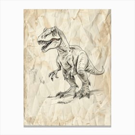 Allosaurus Dinosaur Black Ink & Sepia Illustration 3 Canvas Print
