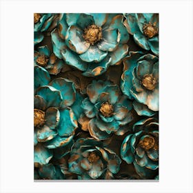 Teal Flowers Wall Art Canvas Print