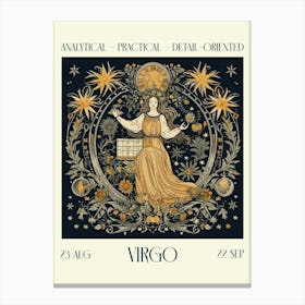 Virgo William Morris Zodiac Astral Sign Canvas Print