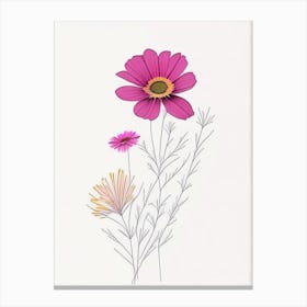 Cosmos Floral Minimal Line Drawing 3 Flower Canvas Print