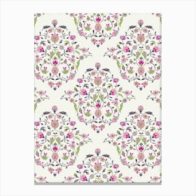 Pink Floral Wallpaper — Iznik Turkish pattern, floral decor Canvas Print