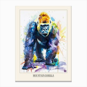 Mountain Gorilla Colourful Watercolour 3 Poster Canvas Print