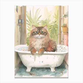 Persian Cat In Bathtub Botanical Bathroom 2 Canvas Print