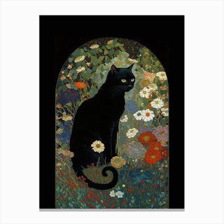 Klimt  Style And Black Garden, Circle Canvas Print