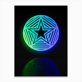 Neon Blue and Green Abstract Geometric Glyph on Black n.0204 Canvas Print