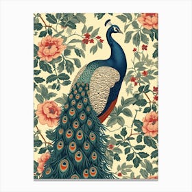 Vintage Sepia Floral Peacock 1 Canvas Print