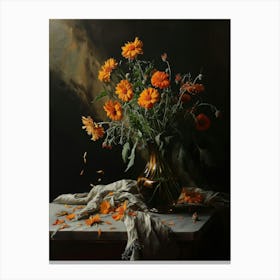 Baroque Floral Still Life Calendula 4 Canvas Print