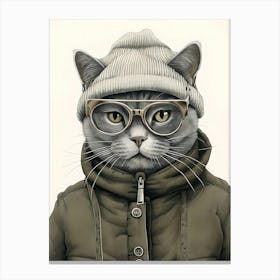 British Shorthair Cat With Glasses Canvas Print