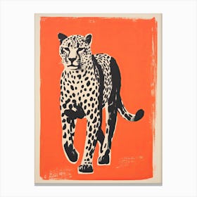 Cheetah, Woodblock Animal  Drawing 3 Canvas Print