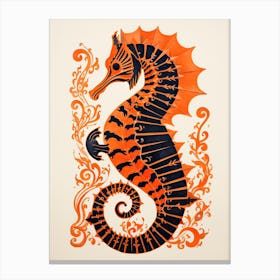Seahorse, Woodblock Animal Drawing 2 Canvas Print