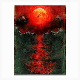 Red Moon Over The Ocean Canvas Print