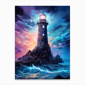 Lighthouse At Night - Purple Blue Sky Canvas Print