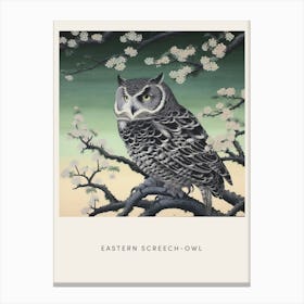 Ohara Koson Inspired Bird Painting Eastern Screech Owl 2 Poster Canvas Print