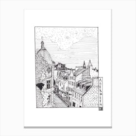 Aberdeen Scotland Town Sketch Art Print - Cityscape Pen & Ink Drawing - Black Fine Line Scotland Wall Decor & Gift Canvas Print