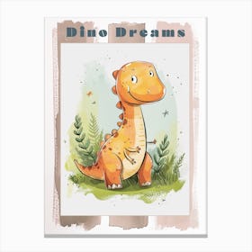 Cute Cartoon Dinosaur Illustration 1 Poster Canvas Print