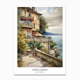 Lake Geneva, Wisconsin 1 Watercolor Travel Poster Canvas Print
