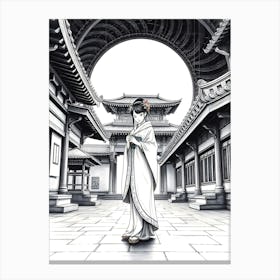 Anime Geisha In Temple - Sketch Drawing Canvas Print