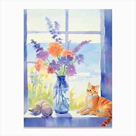Cat With Floxglove Flowers Watercolor Mothers Day Valentines 3 Canvas Print