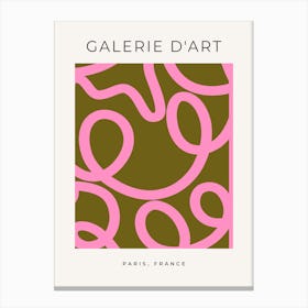 Abstract Line Olive Green And Pink Brush Strokes Canvas Print