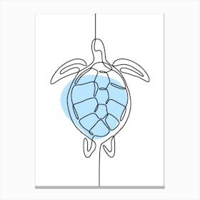 Blue Minimal Abstract Turtle Line Art Canvas Print