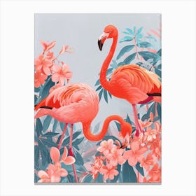 Lesser Flamingo And Bougainvillea Minimalist Illustration 1 Canvas Print