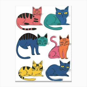 Colourful Cats Illustration Poster Retro Modern Cute Cartoon Canvas Print
