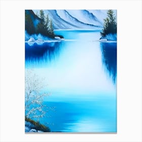 Blue Lake Landscapes Waterscape Marble Acrylic Painting 1 Canvas Print
