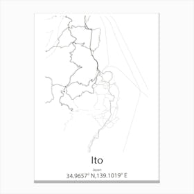 Ito,Japan Minimalist Map Canvas Print