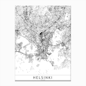Helsinki White Map Canvas Print
