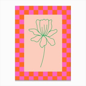 Modern Checkered Flower Poster Pink & Green 8 Canvas Print